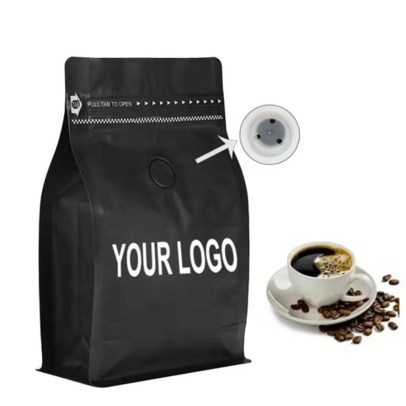 Miljøvenlige kaffeposer med ventil og lynlås kaffepakningsposer