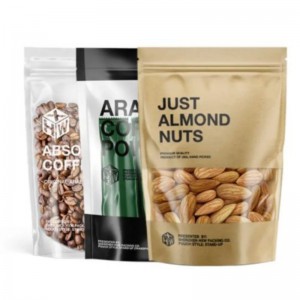 Brugerdefineret trykt mademballagepose Ziplock Kraft Paper Stand Up Pouch med lynlås og vindue