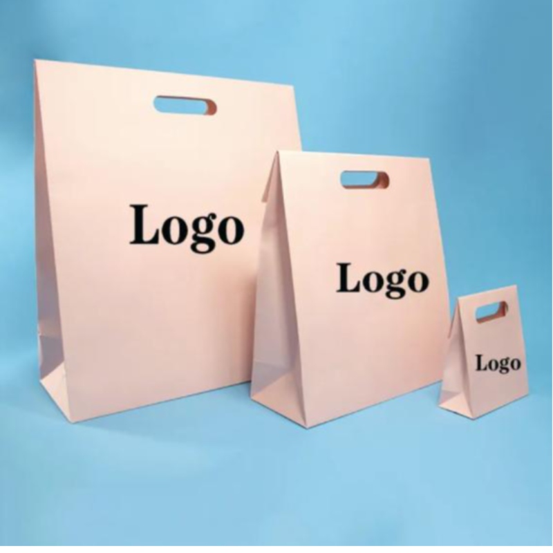 Genanvendelig die skåret håndtag Spot UV Custom Logo bryllup fødselsdag gave lyserød tøj emballage farverig designpapir indkøbspose