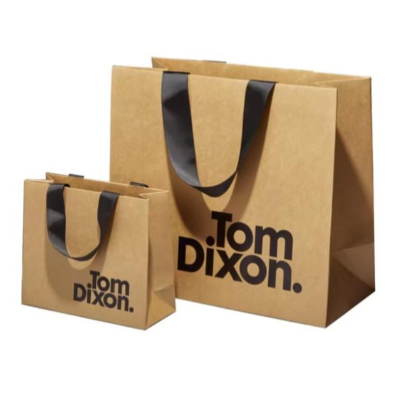 Bionedbrydeligt genanvendeligt brugerdefineret design logo trykt brun Kraft håndværksbutikpapir indkøbsposer med båndhåndtag